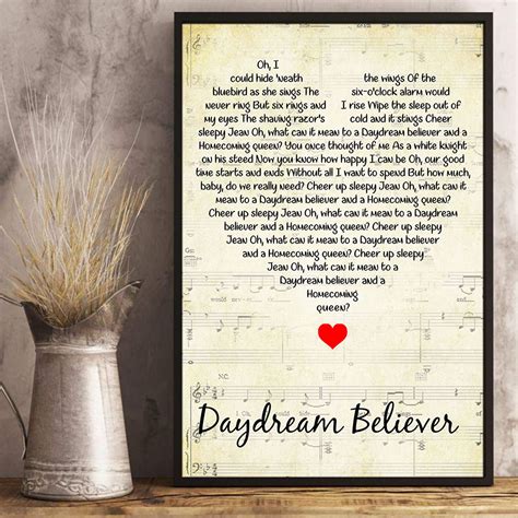 Daydream Believer Lyrics Song Poster Heart Shape Posters Gift | Etsy