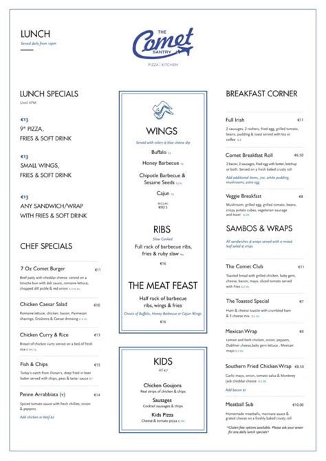 The Comet BarLunch Menu - The Comet Bar