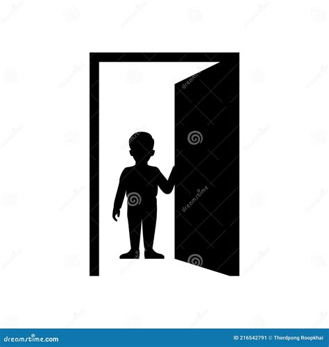 Black Silhouette Design of Boy Opening Door Stock Vector - Illustration ...