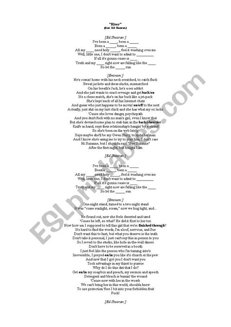 River by Eminem ft Ed Sheeran - ESL worksheet by mickyjstubbs