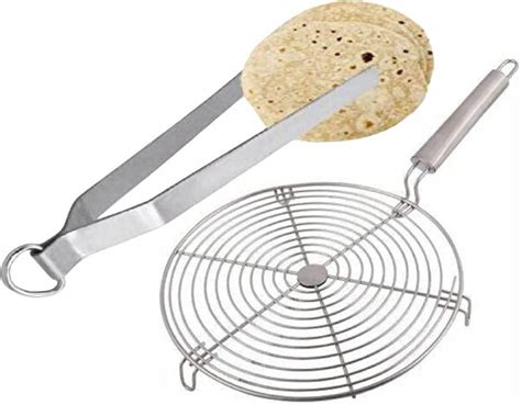 SHUBHCO Roti Chimta Tong Chapati Pakad Chimta With Steel Roaster Pappad Roast Stainless Steel ...