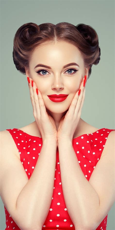 Red lips, makeup, smile, woman model, 1080x2160 wallpaper | Red lip ...