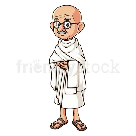 Cartoon Mahatma Gandhi Vector Clip Art Illustration - FriendlyStock