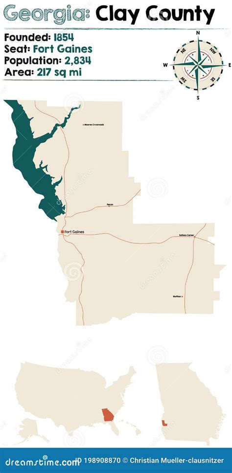 Map of Clay County in Georgia Stock Vector - Illustration of gaines ...