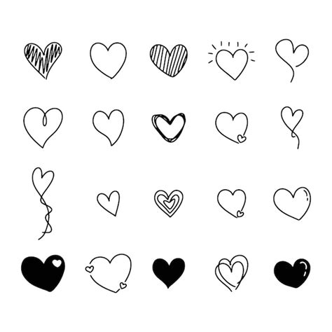 Premium Vector | Set of love heart shape hand drawn line doodle aesthetic decoration