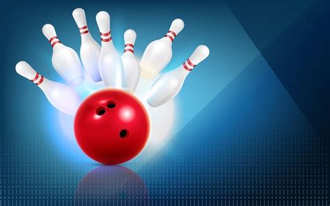 Free Vector | Bowling realistic composition with red ball strike and bunch of pins illustration