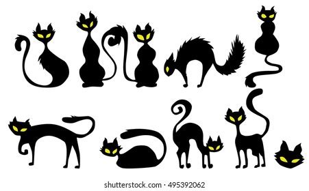 Black Cat Icon Element Set Halloween Stock Vector (Royalty Free ...