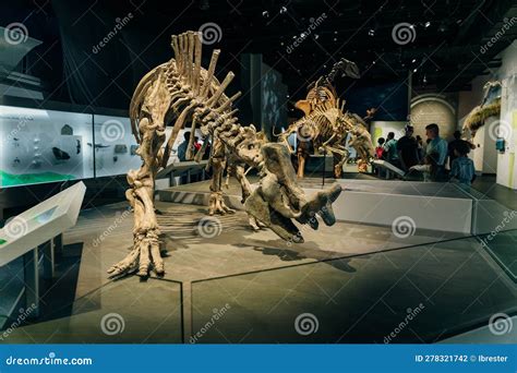 Drumheller, Canada - Mar 2023 Visitors Flock To the Dinosaur Exhibits at the Entrance of the ...