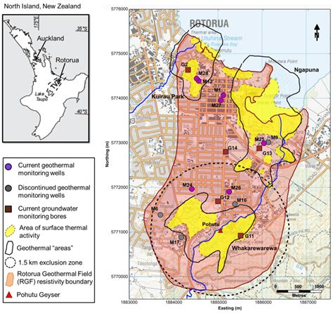 Map of the Rotorua Geothermal Field showing the extent of the field ...