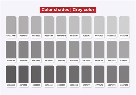 the color shades for grey are shown