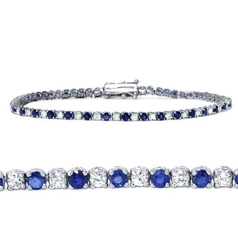 3ct Blue Sapphire & Diamond Genuine Tennis Bracelet 14K White Gold