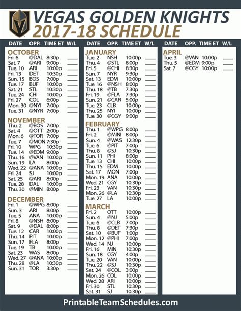 Golden Knights Schedule Printable - Printable Schedule