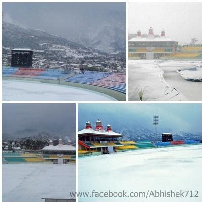 Abhishek Mudgal on Twitter: "Stunning views of Dharamshala cricket stadium during snowfall ...