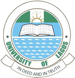 the university of lagos logo with an open book on it's center and water in the background