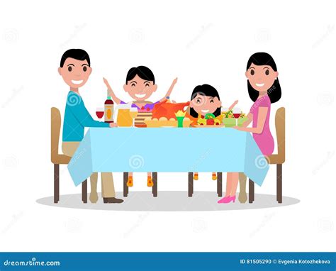 Vector Cartoon Happy Family Festive Dinner Table Stock Vector - Illustration of child, group ...