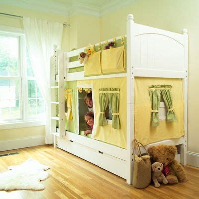 bunk bed idea - like the hanging storage from top bunk and the idea of ...