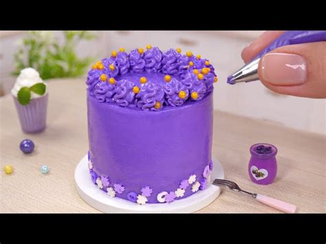 Miniature Ube Cake Decorating from Tiny Cakes - recipe on Niftyrecipe.com