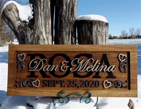 Wedding Anniversary Plaque carved wood painted lettering