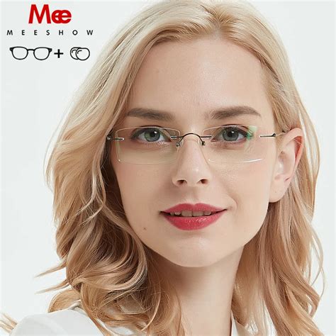 Meeshow Titanium prescription glasses women glassles frame rimless ...