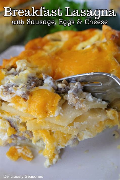 Breakfast Lasagna with Sausage, Egg and Cheese - Deliciously Seasoned