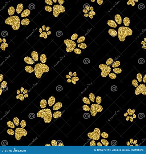 Gold Dog Paw Seamless Pattern Golden Glitter Art Stock Vector - Illustration of cute, glitter ...