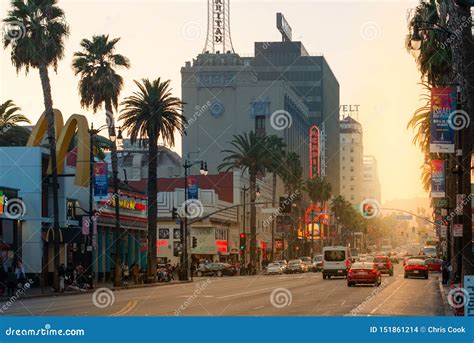 A Beautiful Sunset Shines Down the Famous Hollywood Boulevard Sunset ...