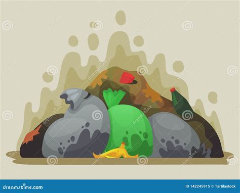 Garbage Dump. Smelly Trash in Garbage Bags, City Dumps and Pile of Rubbish Cartoon Vector ...