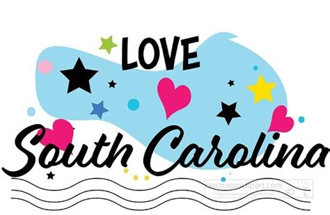 Love South Carolina Hearts Stars - Classroom Clip Art