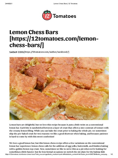 Lemon Chess Bars | PDF | Butter | Baking