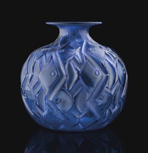 RENE LALIQUE (1860-1945) A 'PENTHIEVRE' VASE, MODEL INTRODUCED 1928 Marcilhac no. 1011, blue ...