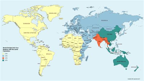 Mapped: The World Divided Into 4 Regions With Equal Populations