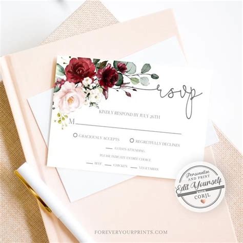 Wedding RSVP Card Template, Editable Response Card, RSVP Template | Wedding rsvp, Response cards ...