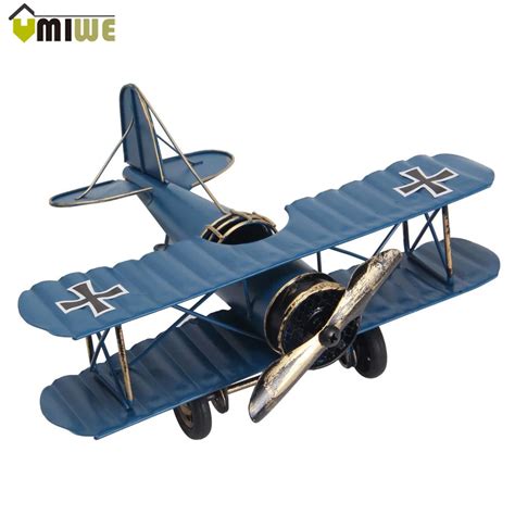 Creative Home Ornaments Miniature Models Retro Biplane Model Metal Aircraft Models Blue Red ...