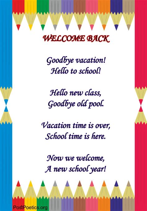 Welcome Back To School Poems | Back To School Poetry