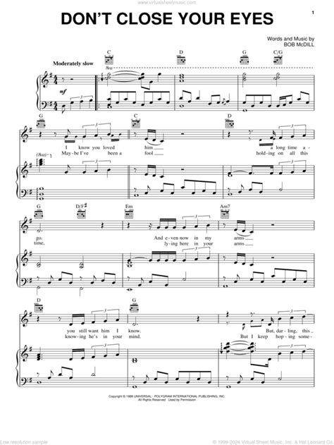 Keith Whitley: Don't Close Your Eyes sheet music for voice, piano or guitar