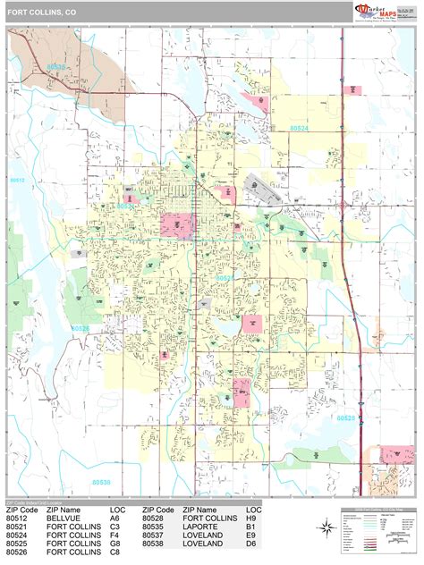 Fort Collins Colorado Wall Map (Premium Style) by MarketMAPS