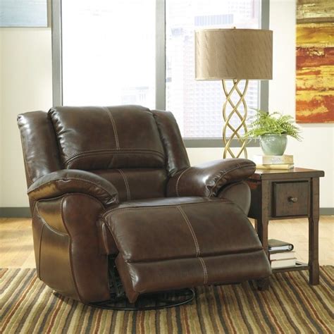 Ashley Furniture Lenoris Leather Swivel Rocker Recliner in Coffee - U9890128