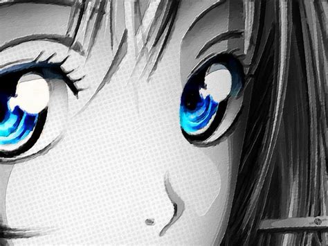 Anime Girl Eyes 2 Black And White Blue Eyes Painting by Tony Rubino | Saatchi Art