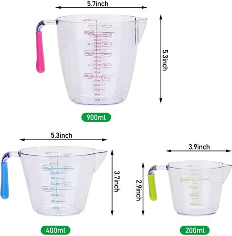 SGAONSN Plastic Measuring Jug Set of 3, Measuring Jugs with Angled Grip Handles,BPA ...