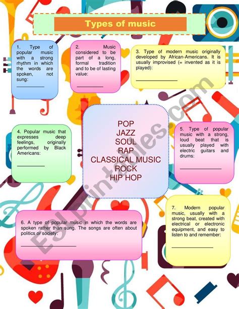 TYPES OF MUSIC - ESL worksheet by angeles bosch