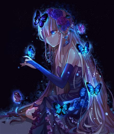 blue eyes, pink hair, long hair, anime girls, dress, butterfly, anime ...