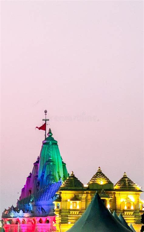 Night View of Somnath Temple Gujarat, India. Stock Image - Image of christianity, cultures ...