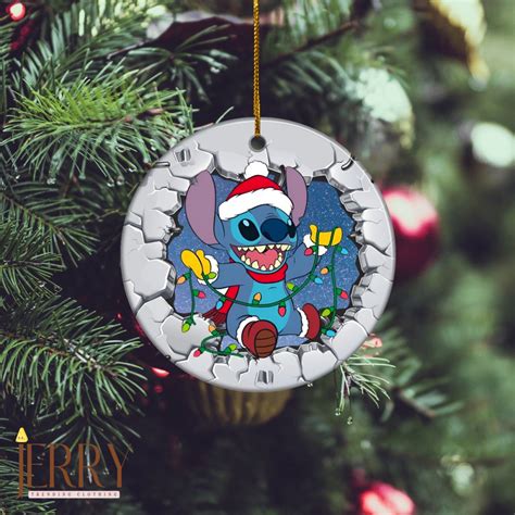 Stitch Christmas Decorations Ceramic Circle Ornament, Disney Christmas Ornaments, Disney Xmas ...