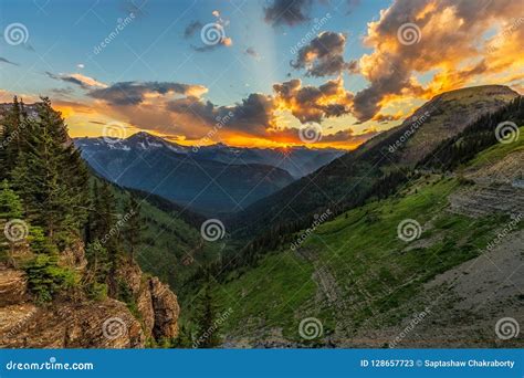 Sunset on Glacier National Park in USA Stock Image - Image of mountains ...