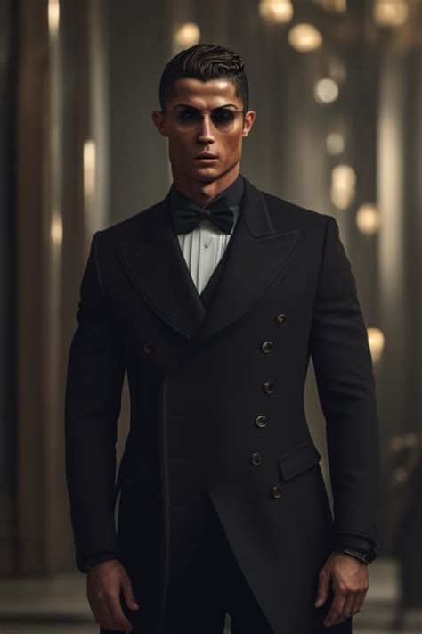 aryapratm: Cristiano ronaldo portrait, eye glasses, black coat, mafia cap, studio, light from ...