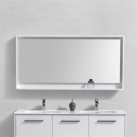 60" Wide Mirror w/ Shelf - High Gloss White - KUBEBATH