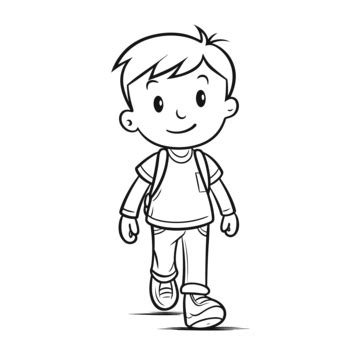 Dibujo De Dibujos Animados Niño A Pie Para Colorear Boceto Página Vector PNG ,dibujos Dibujo Del ...