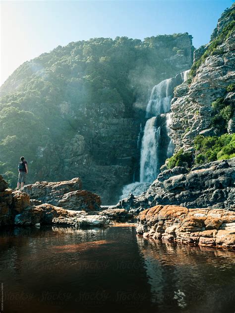 «Man Viewing Waterfall In Tsitsikamma National Park On The Otter Trail Near Storms River Mouth ...