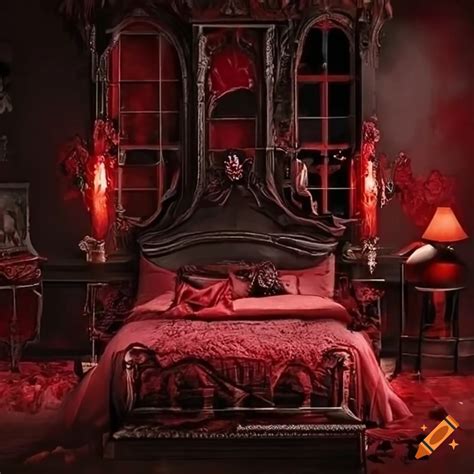 Creepy red gothic bedroom on Craiyon