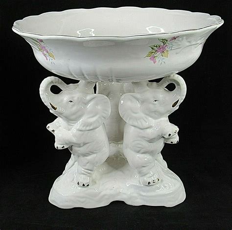 Elephant Footed Fruit Bowl Centerpiece Large Ceramic 12" High 13" Wide White - Other